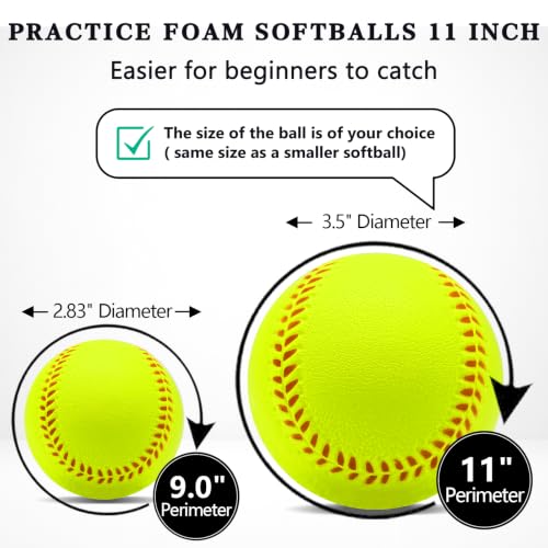 Optic Yellow Soft Foam Softballs 6 Pack - 11 Inch Training Balls for Beginners