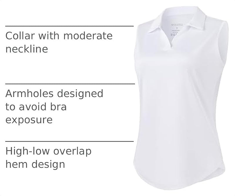 Women’s Sleeveless Golf Polo Shirt - Heather White, Medium - Active Sportswear