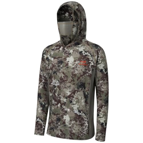 Men's UPF 50+ Camo Long Sleeve Hunting Fishing Hoodie Shirt - Large / Grunge Camo