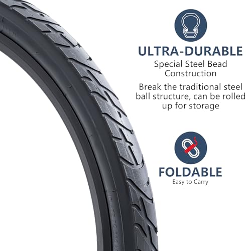 Bike Tires 26x2.10 Folding Rubber Tires Black02 for Road Bikes - 2 Pack