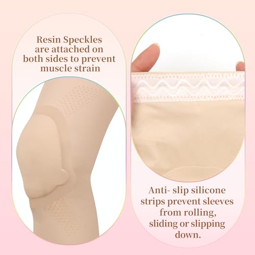 Ultra-Thin Dance Knee Sleeves with Gel Pads for Ballet, Yoga, Cheerleading, Girls, Small / Skin