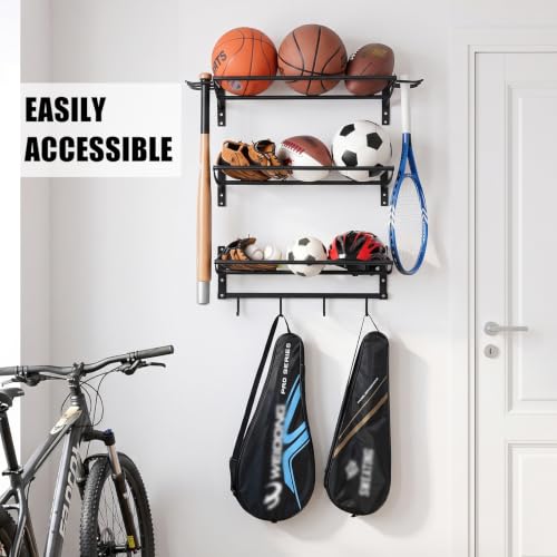 Black XCSOURCE 3-Tier Wall Mount Sports Equipment Organizer with Side Holders