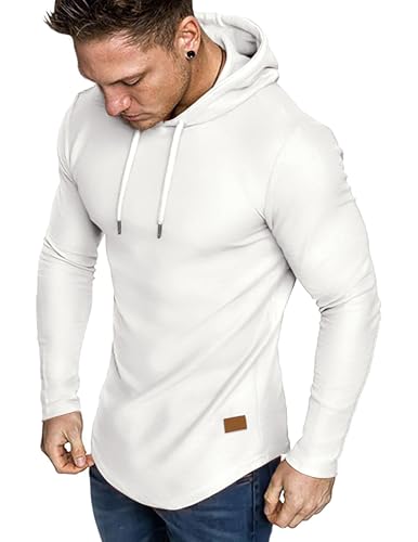 Men's Fleece Hoodie Sweatshirt - Large White Athletic Pullover