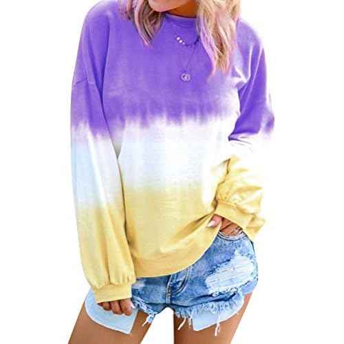 Dresswel Women's Oversized Crew Neck Tie Dye Sweatshirts with No Hood Plus Size Casual Color Block Long Sleeve Pullover Tops