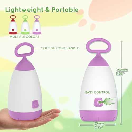Kids Camping Lantern & Night Light Battery Powered (AAA Included), 360¡Æ Eye-Safe Light, IPX4 Waterproof with RGB Modes Portable for Outdoor, Emergency & Bedtime, Gift for Children (Purple)