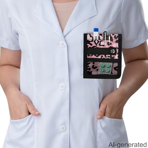 Leopard Print Pocket Protector for Lab Coat - Portable Nurse Organizer Bag (Leopard Print-Pink)
