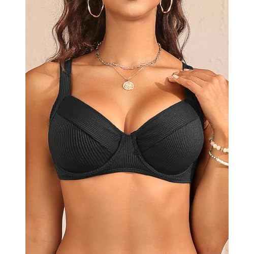 Women's Underwire Push Up Bikini Top - Ribbed Swim Bra 2025 Large Bust Bathing Suit Tops