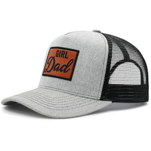 Grey Men's Baseball Trucker Hat with Leather Patch Adjustable Dad Cap Gift for Father