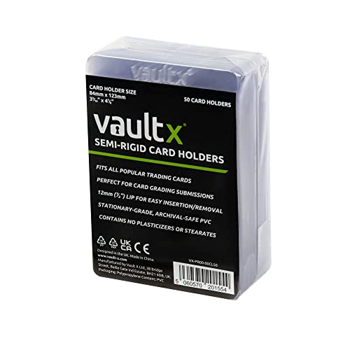 Vault X Semi Rigid Card Holders 50 Pack - Hard PVC Sleeves for Trading Cards