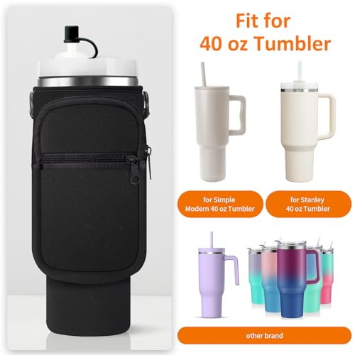 AceTreker 40 oz Water Bottle Carrier Bag with Handle & Straps - Black
