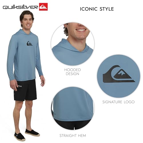Men's UPF 50 Hooded Rash Guard Shirt - Blue Shadow, Large, Regular Fit
