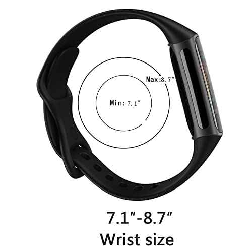 Replacement Bands Compatible with Fitbit Charge 5/6, Silicone Fitness Sport Wristbands for Women/Men, Large, Black