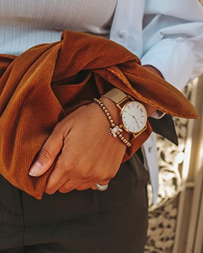 Large Face Roman Numerals Women's Watch with Gold Mesh Band - Easy Read Analog