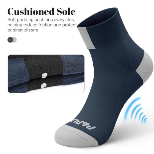 Ankle Compression Socks for Women 6 Pairs - Large X-Large, Black White Navy Running Socks with Arch Support