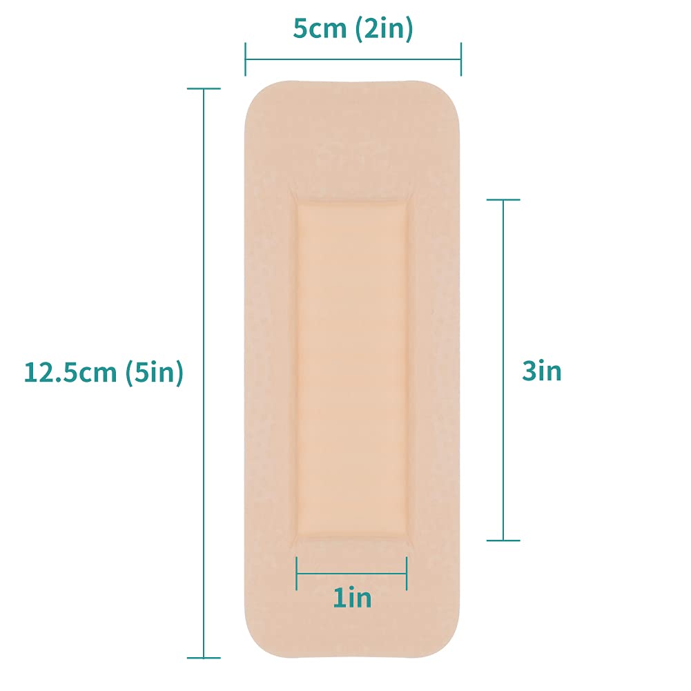 Dimora Foam Wound Dressing 2"x5" Waterproof Silicone Bandages with Adhesive Border, Super Absorbent Breathable Wound Care Products for Sensitive Skin Pack of 5