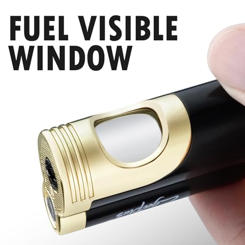 GUEVARA Dual Jet Windproof Cigar Torch Lighter with Punch - Black Gold