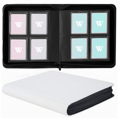 White 4-Pocket Toploader Card Binder Holds 128 Rigid 3x4 Cards, Ringless