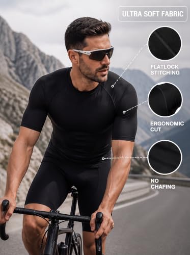 Men's Compression Short Sleeve Workout T-Shirts Baselayer 6 Pack - Black and White, Small