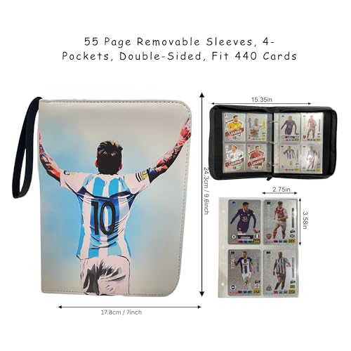 Soccer Card Binder 4-Pocket Version - Waterproof Trading Card Album with 55 Removable Sleeves & Zipper Closure