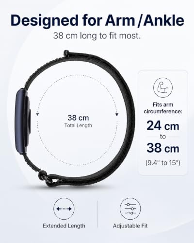 Breathable Nylon Bicep & Ankle Strap for Amazfit Helio - Black, 38cm