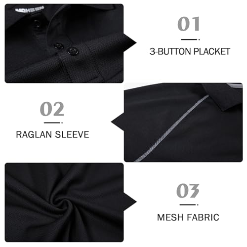 Men's Golf Polo Shirt Short Sleeve Moisture Wicking Quick Dry Performance UPF 50+ 5X-Large - Black