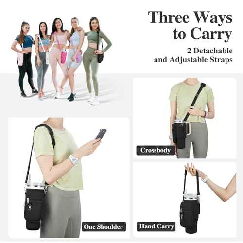 linmaya Water Bottle Carrier Bag with Phone Pocket for Stanley Cup 40/30oz,Insulated Neoprene Water Bottle Holder Cross-boday Bag with Adjustable Shoulder & Handheld Strap Stanley Cup Accessories