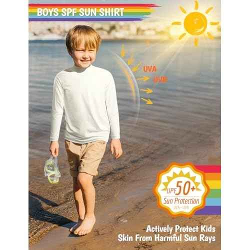 Boys Rash Guard Swim Shirts Long Sleeve UPF 50+ Swimwear Toddler Kids Sun Protection SPF Water Surfing Swimming Shirts 0-16Y