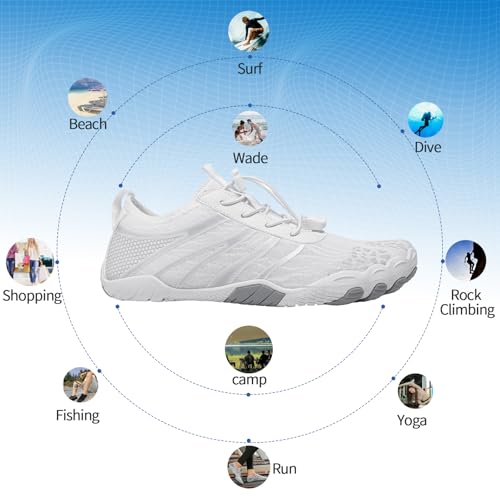 Water Shoes for Women Men - Breathable Non-Slip Athletic Footwear - White, Size 8-8.5 Women / 6-6.5 Men - Hiking & Water Sports