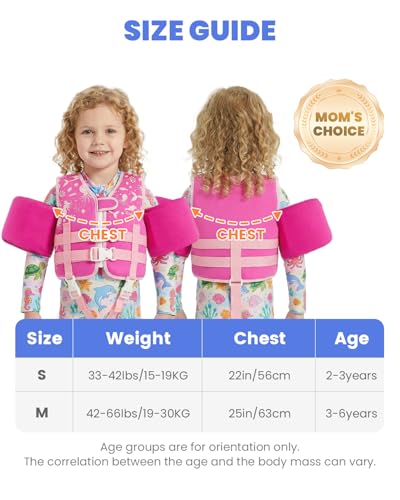 Toddler Swim Vest with Removable Buoyancy Blocks - Pink Sea Animals, Size S (Chest Up to 19.7 in)