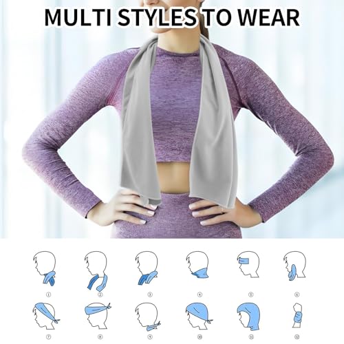 Cooling Towel (40"x 12"),Soft Breathable Chilly Towel Stay Cool for Yoga, Gym,Sport, Workout, Camping,Running, Fitness, Workout & More Activities(Grey)