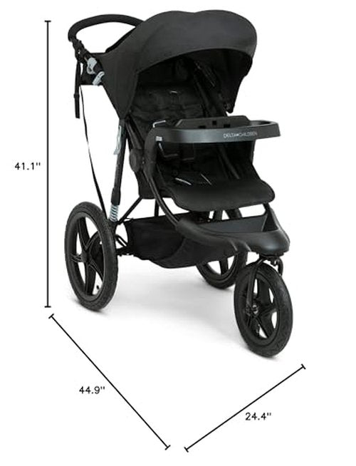 Delta Children Apollo Jogging Stroller - Shock Absorbing Frame with Large Canopy & Recline - Car Seat Compatible, Black