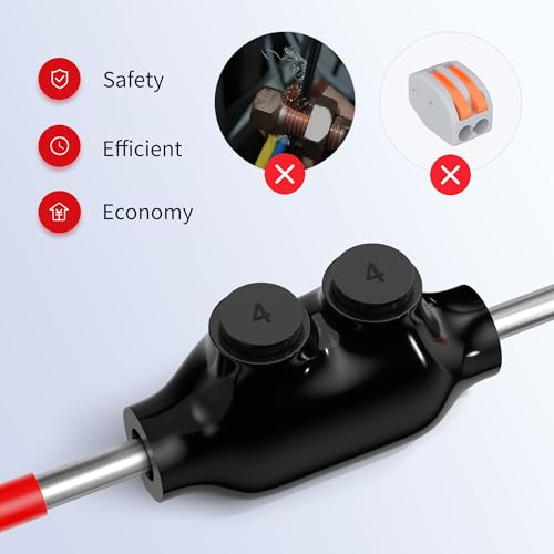 4-14 AWG Inline Splice Connectors, Aluminum to Copper Wire, 6 Pack, 5/32” Slotted Allen, Black