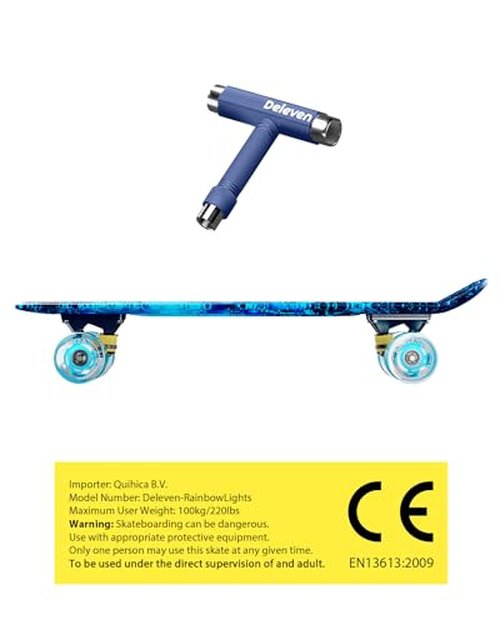Deleven 22" Skateboard with Bright LED Wheels, Skate Tool, ABEC 7 Bearings - for Kids Beginners Adults
