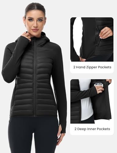 Women's Winter Puffer Jacket with Hood - Lightweight Insulated Water-Resistant Coat - Medium Black
