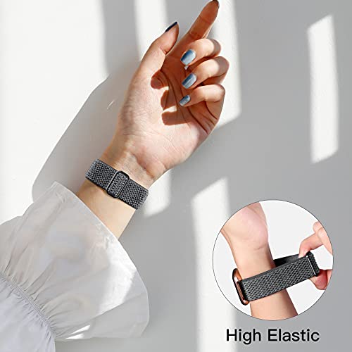 Stretchy Nylon Watch Band for Fitbit Versa 2 - Black/Grey Adjustable Strap