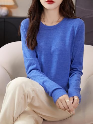 Blue Merino Wool Base Layer Shirt for Women - Long Sleeve Hiking & Travel Tee