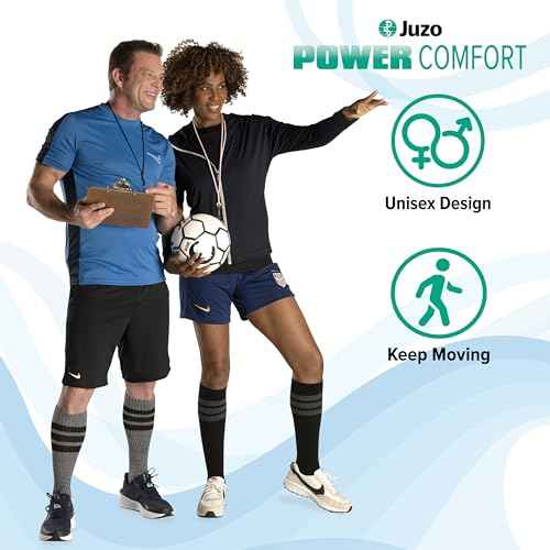Juzo 20-30 mmHg Power Comfort Knee High Closed Toe CompressionSock,Retro Black,Large