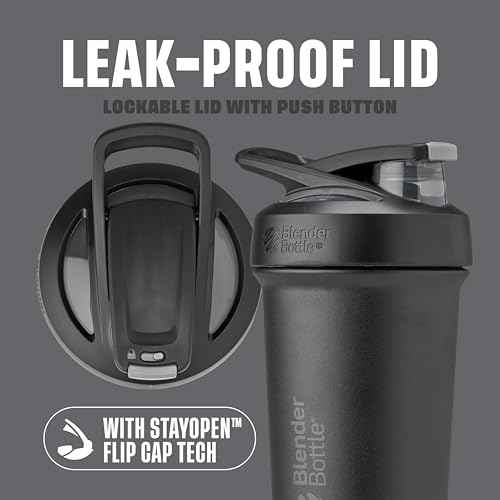 BlenderBottle Strada Sleek Shaker Cup Insulated Stainless Steel Water Bottle with Wire Whisk, 25-Ounce, Black