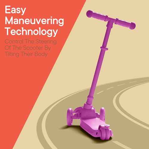 Pink Mini 3 Wheel Scooter for Kids ? Lean-to-Steer with LED Light-Up Wheels, Adjustable Handlebar, Wide Anti-Slip Deck, Smooth PU Wheels, Rear Foot Brake ? Toddler Scooter for Ages 2+