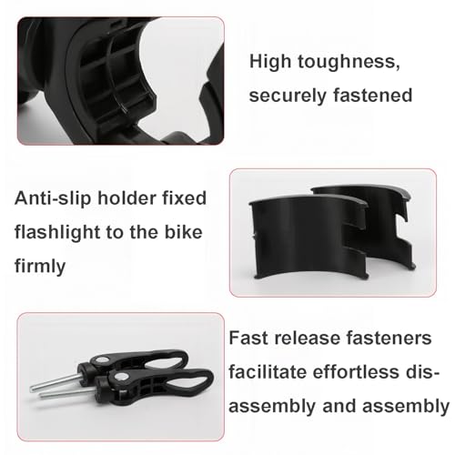 [2 Pack] Bicycle Flashlight Holder Mount, Adjustable Torch Clip for Cycling - Black