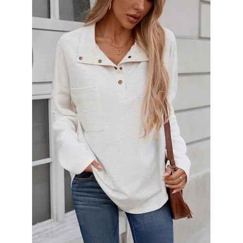 SHEWIN Fall Womens Oversized Sweatshirt Button Up Comfy Pullover Sweatshirt