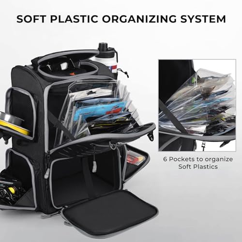 KastKing Bait Boss Fishing Tackle Backpack with Rod Holders-4 Tackle Boxes-Rain Cover,45/43L Large Storage for Fishing Gear