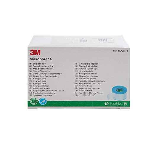 3M Micropore Skin Friendly Silicone Medical Tape, 1 Inch X 5-1/2 Yard, Blue, 12 Rolls, 1 Pack