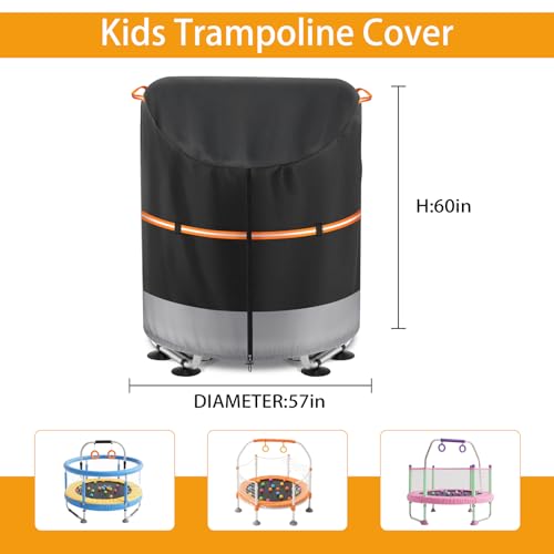 Kids Mini Trampoline Cover 55-60 Inch Waterproof UV Resistant Heavy Duty 600D with Drawstring & Buckles - Black