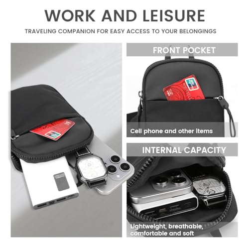 Crossbody Sling Bag Chest Dual Pocket Water Resistant Pack Running Phone Holder for Men Women Workout Travelling Present