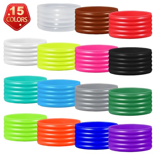 15 Pcs Silicone Tennis Racket Grip Bands Assorted Colors - Elastic Overgrip