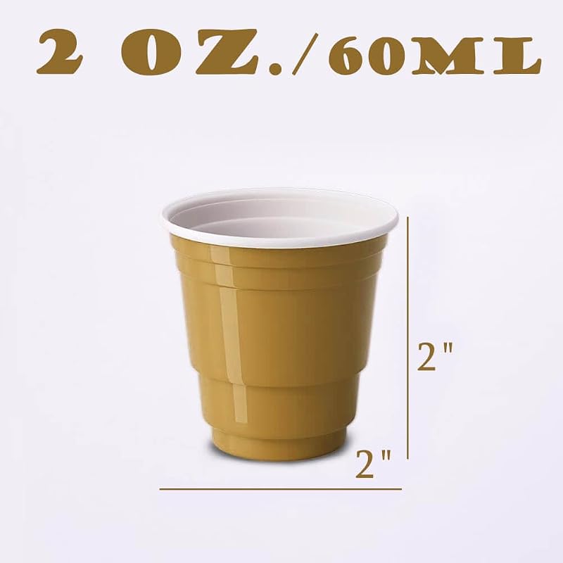 2 oz Mini Gold Shot Cups (100 Ct) - Disposable Party Tastings Cups, Gold
