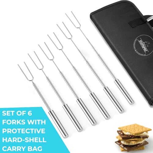 Stainless Steel S'mores Roasting Sticks Set of 6 Telescoping Campfire Skewers