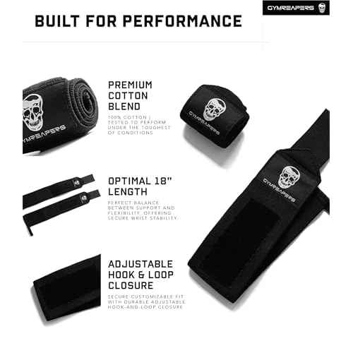 Gymreapers Weightlifting Wrist Wraps (IPF Approved) 18" Professional Quality Wrist Support with Heavy Duty Thumb Loop - Best Wrap for Powerlifting Competition, Strength Training, Bodybuilding
