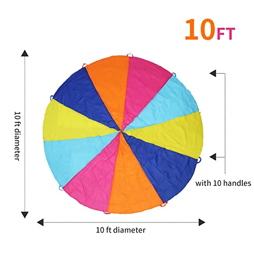 10ft Play Parachute Toy for Kids - Rainbow Multicolor Group Play
